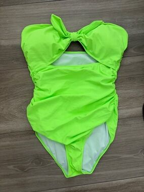 Neon Green Bow-Front One-Piece Swimsuit